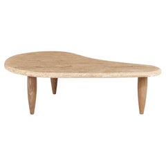 Travertine and Limed Oak Biomorphic Coffee Table, 1960