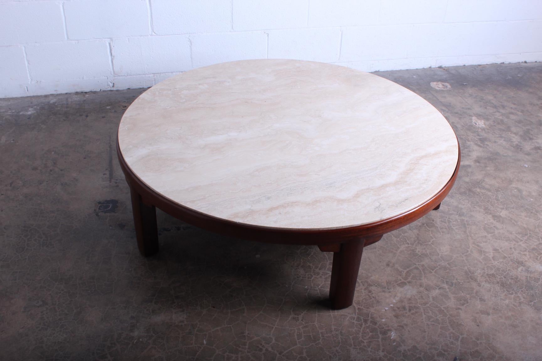 Travertine and Mahogany Coffee Table by Edward Wormley for Dunbar 9