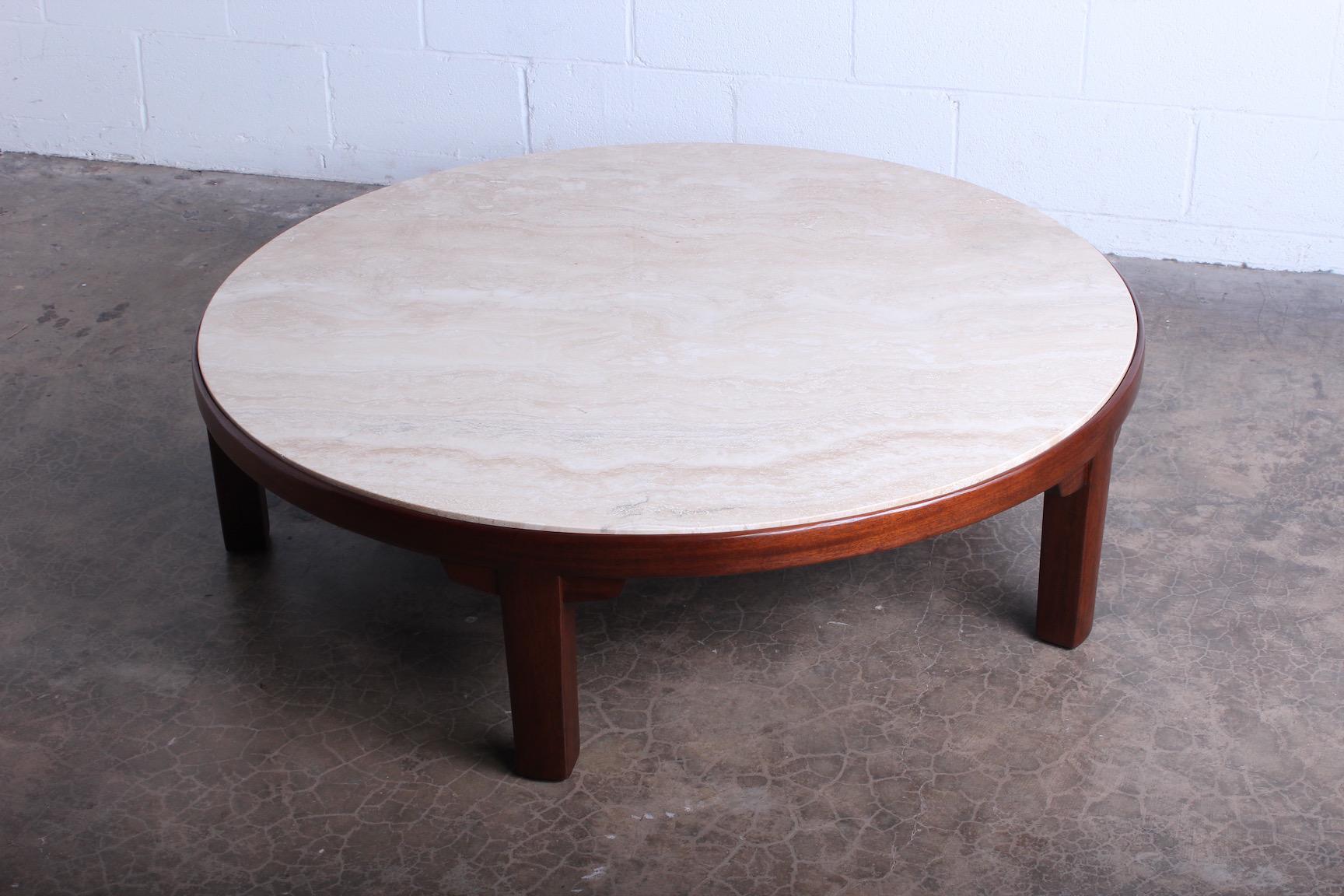 Travertine and Mahogany Coffee Table by Edward Wormley for Dunbar 10