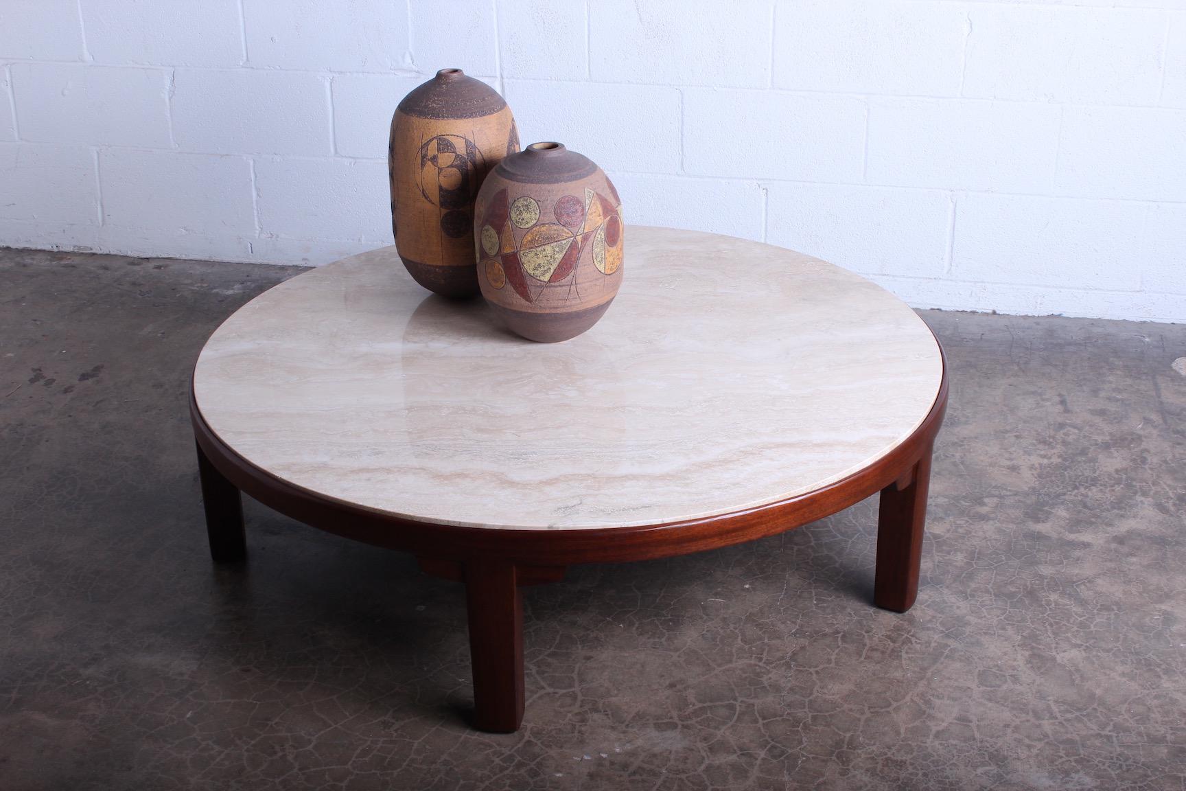 Travertine and Mahogany Coffee Table by Edward Wormley for Dunbar 11