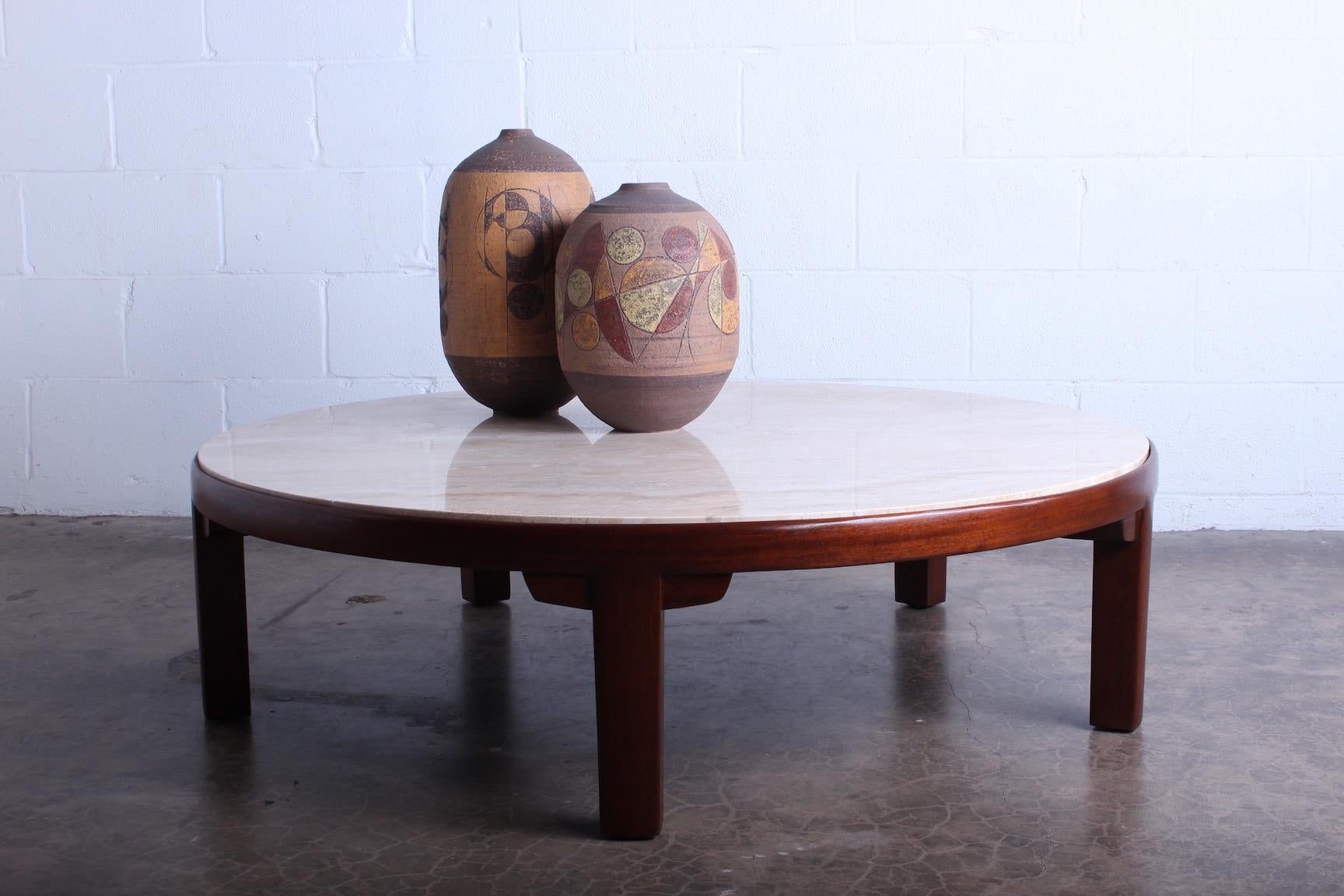 Travertine and Mahogany Coffee Table by Edward Wormley for Dunbar 12