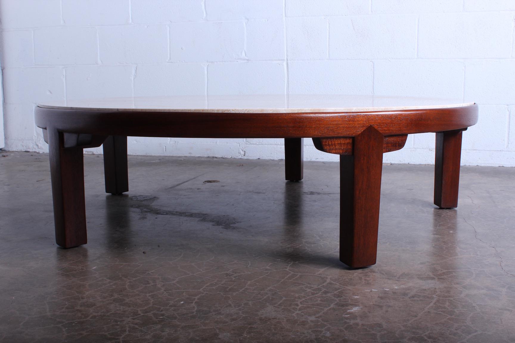 Mid-20th Century Travertine and Mahogany Coffee Table by Edward Wormley for Dunbar