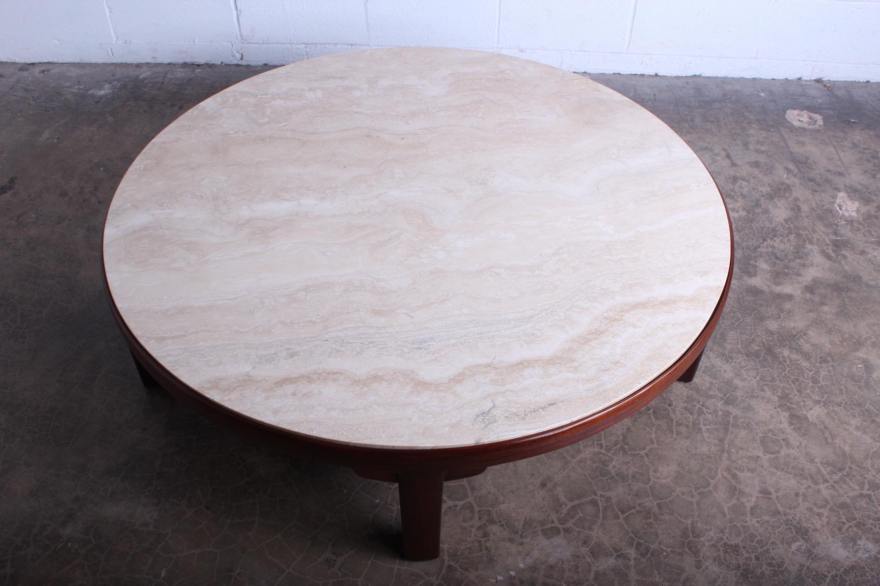 Travertine and Mahogany Coffee Table by Edward Wormley for Dunbar 3