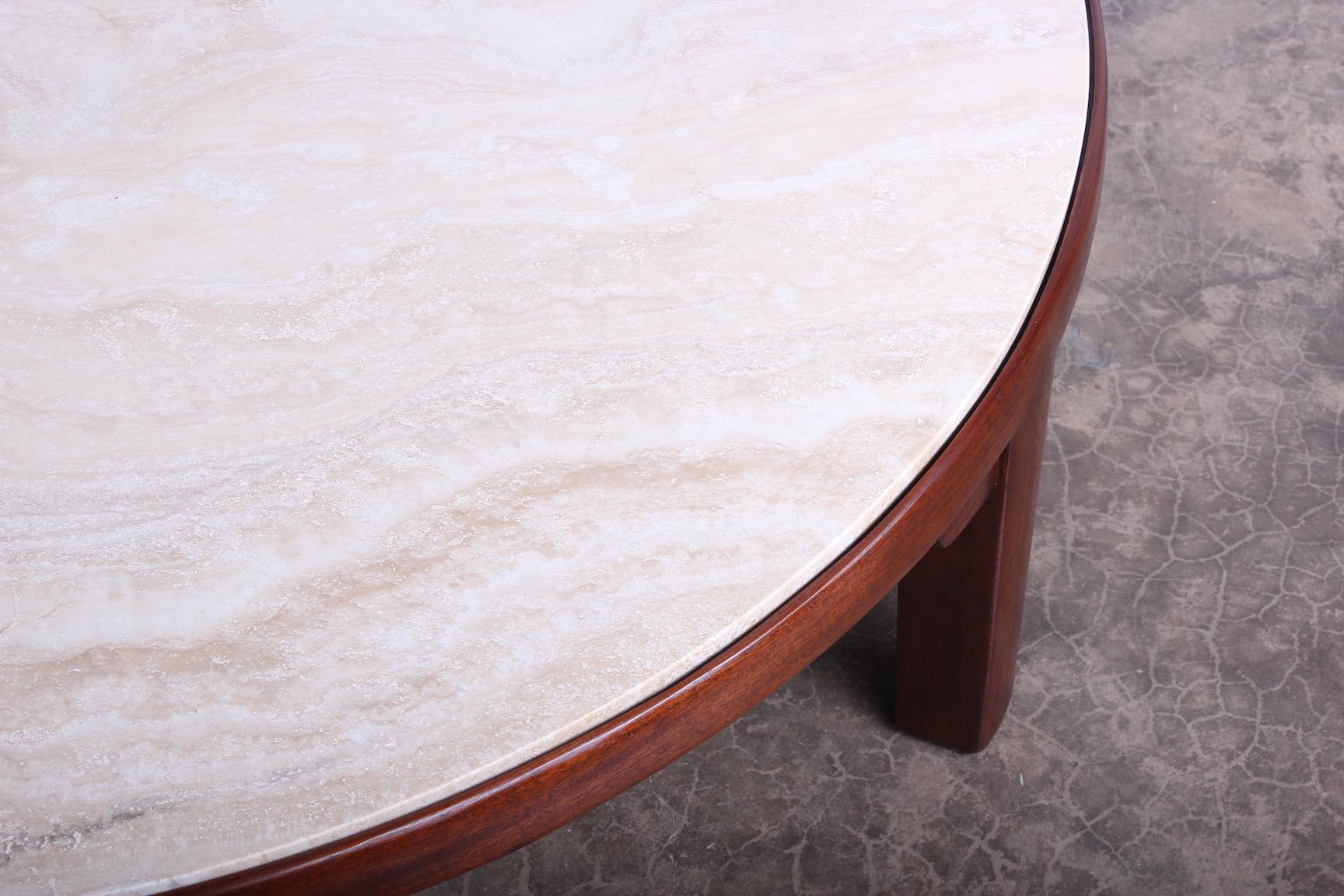 Travertine and Mahogany Coffee Table by Edward Wormley for Dunbar 4