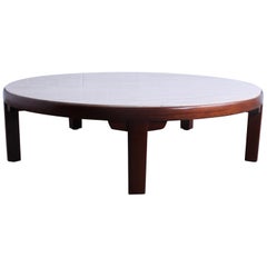 Travertine and Mahogany Coffee Table by Edward Wormley for Dunbar