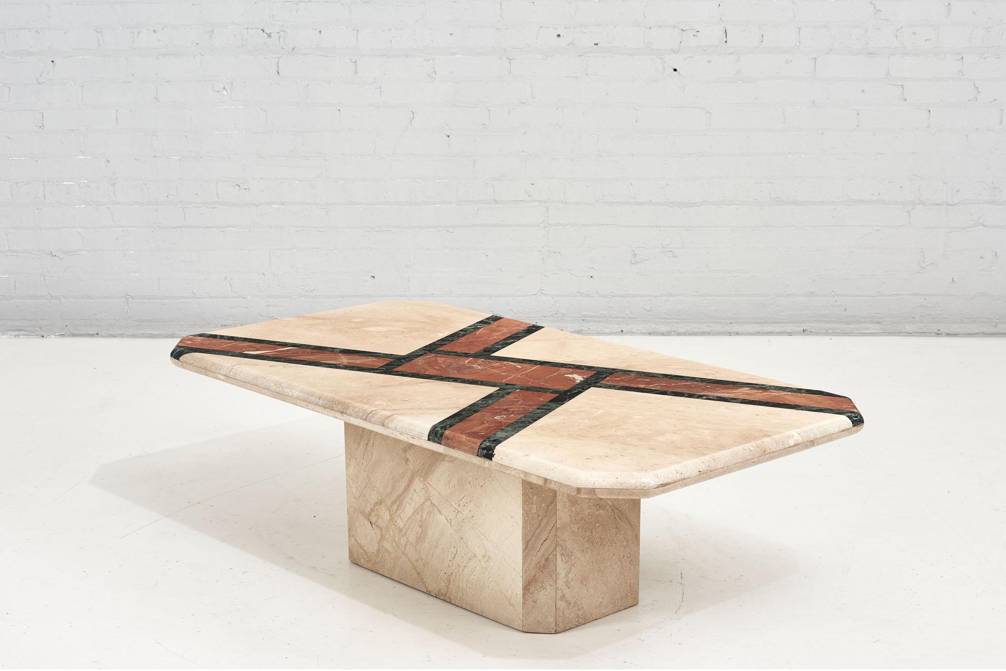 Post-Modern Travertine and Marble Coffee Table, 1980