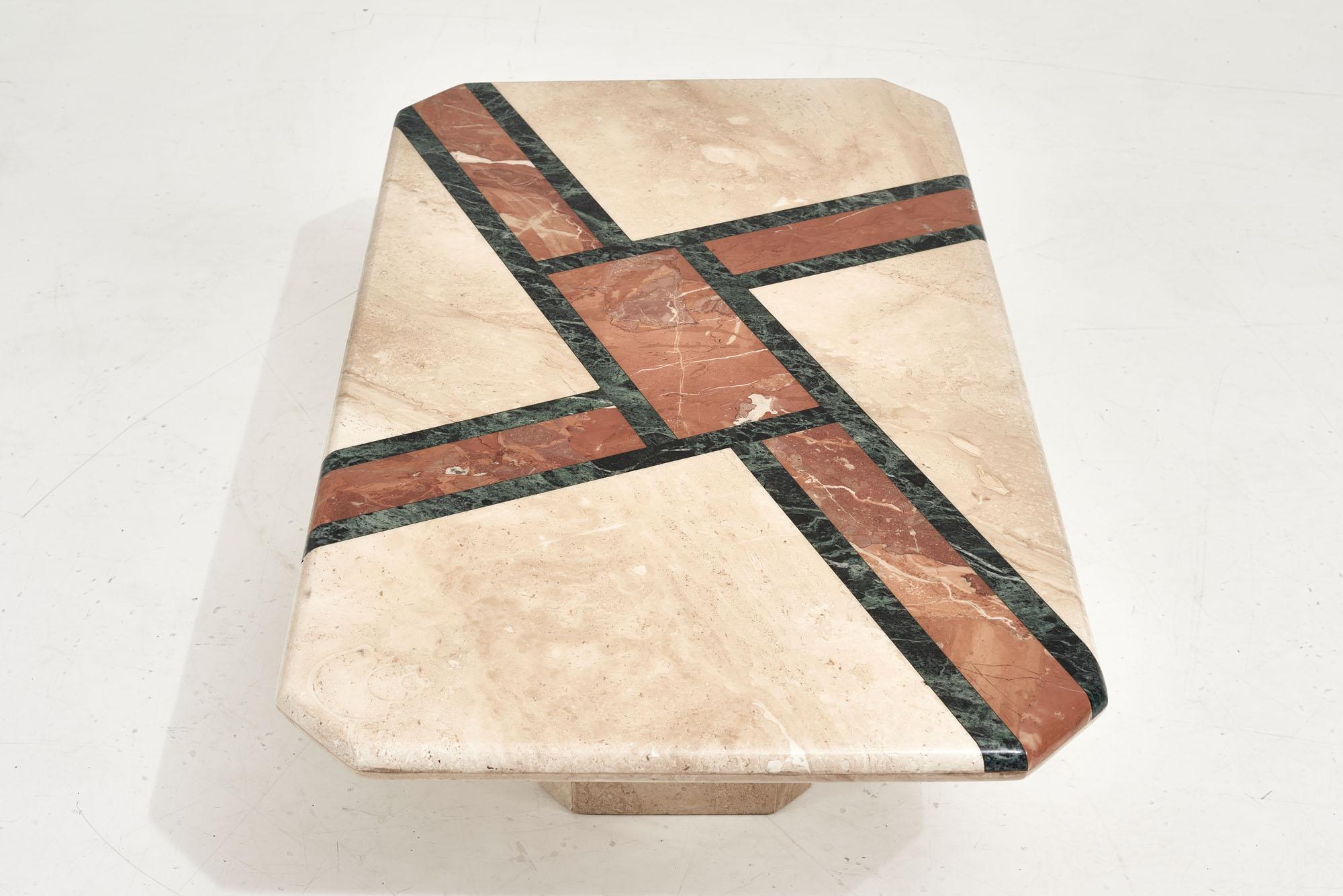 Late 20th Century Travertine and Marble Coffee Table, 1980