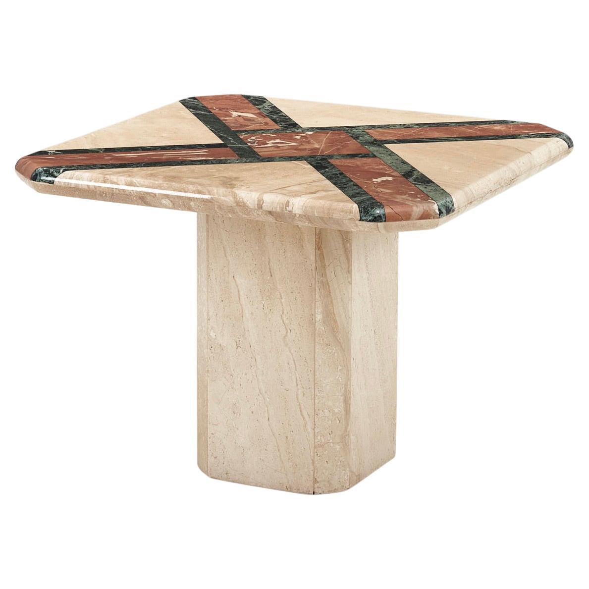 Travertine and Marble End Table, 1980 at 1stDibs