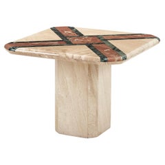 Travertine and Marble End Table, 1980