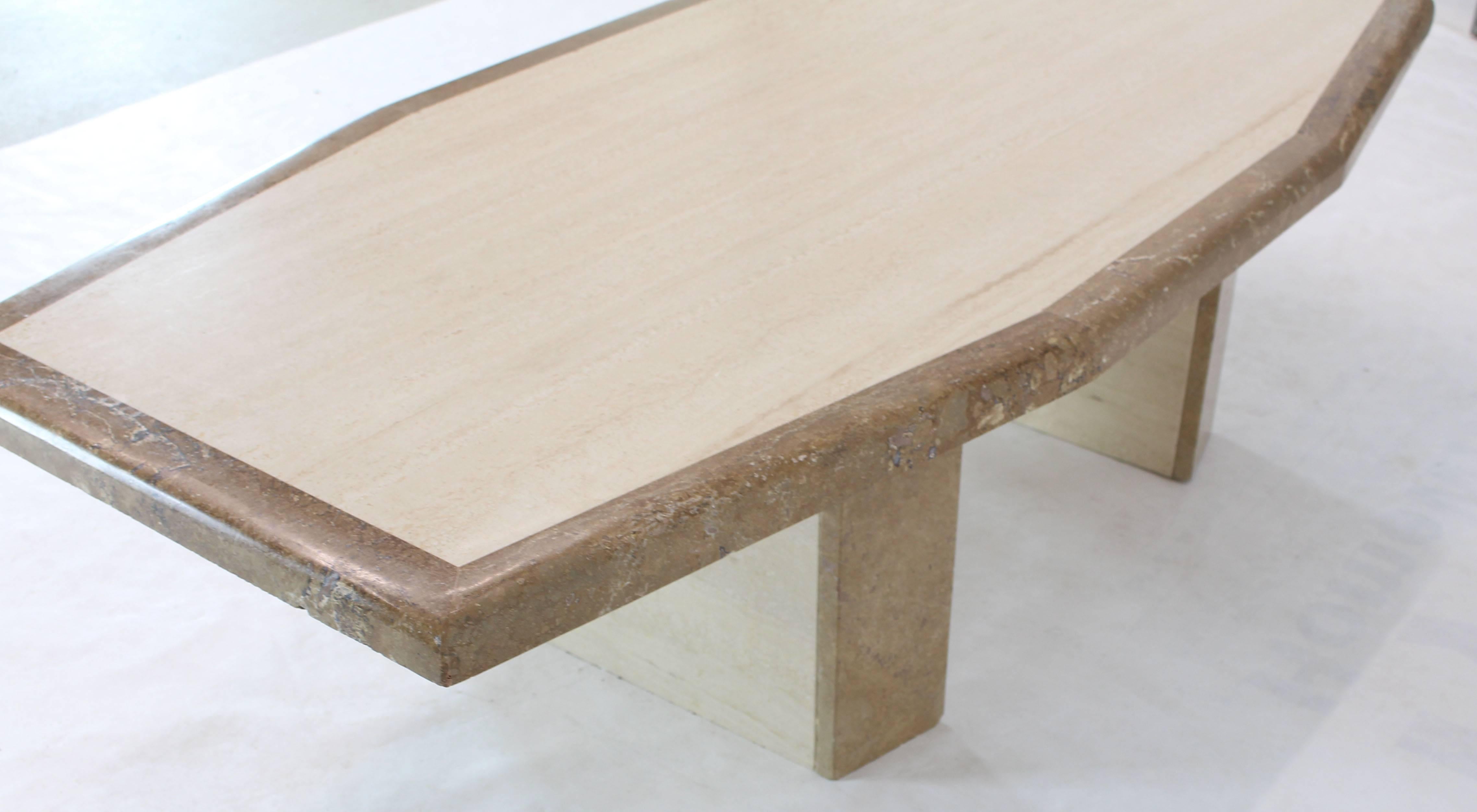 Travertine and Marble Tow-Tone Boat Shape Coffee Table 2