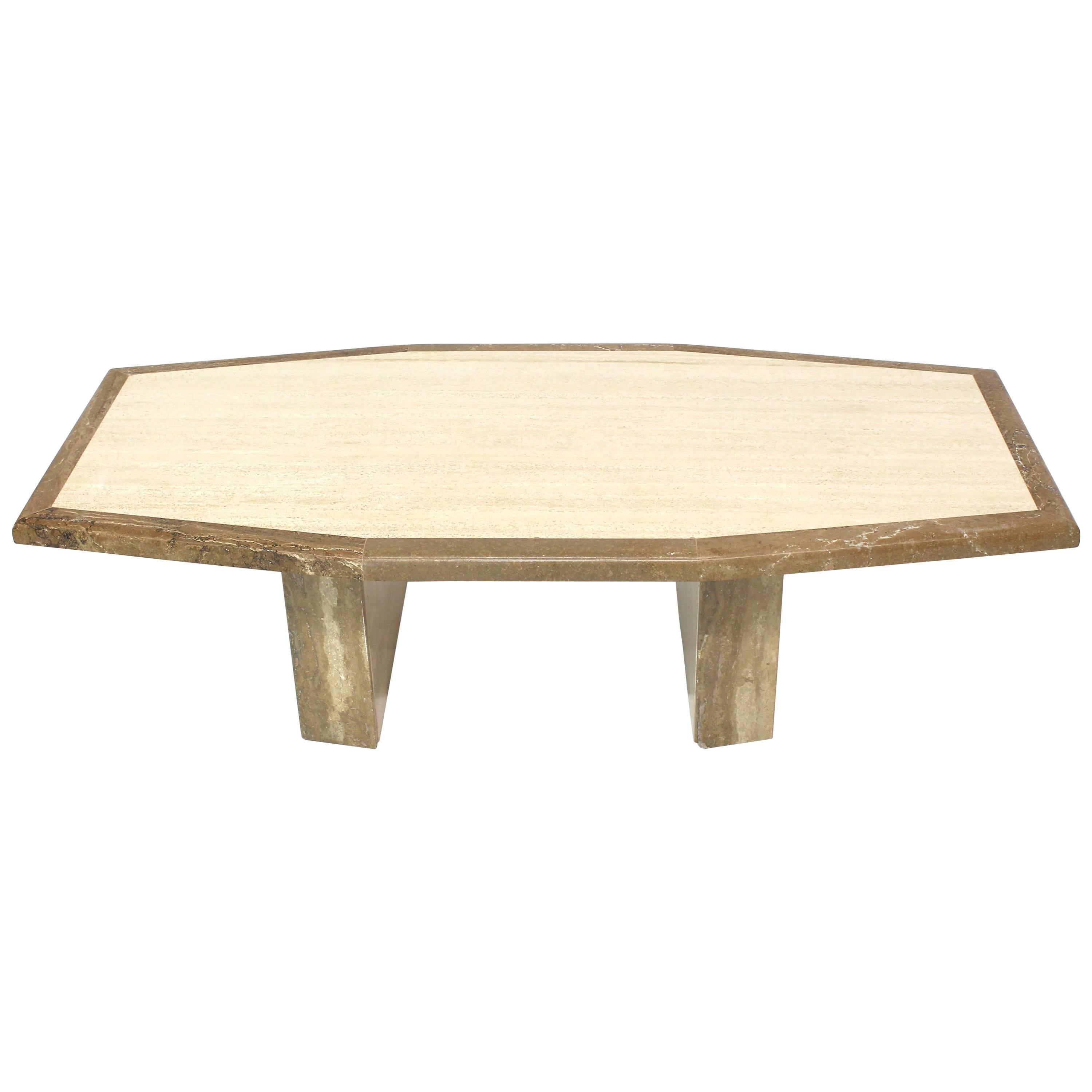 Large Oversize Boat Shape Rosewood and Walnut Coffee Table Brass Inlay