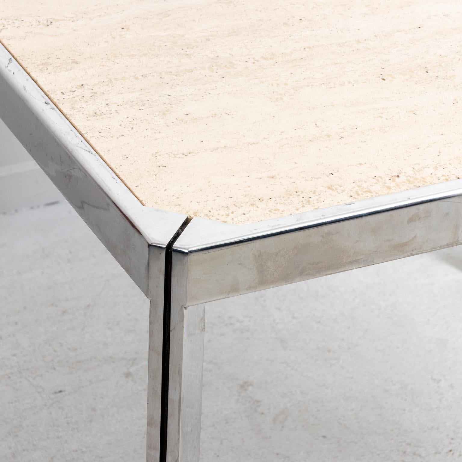 French Travertine Nickel Dining Table