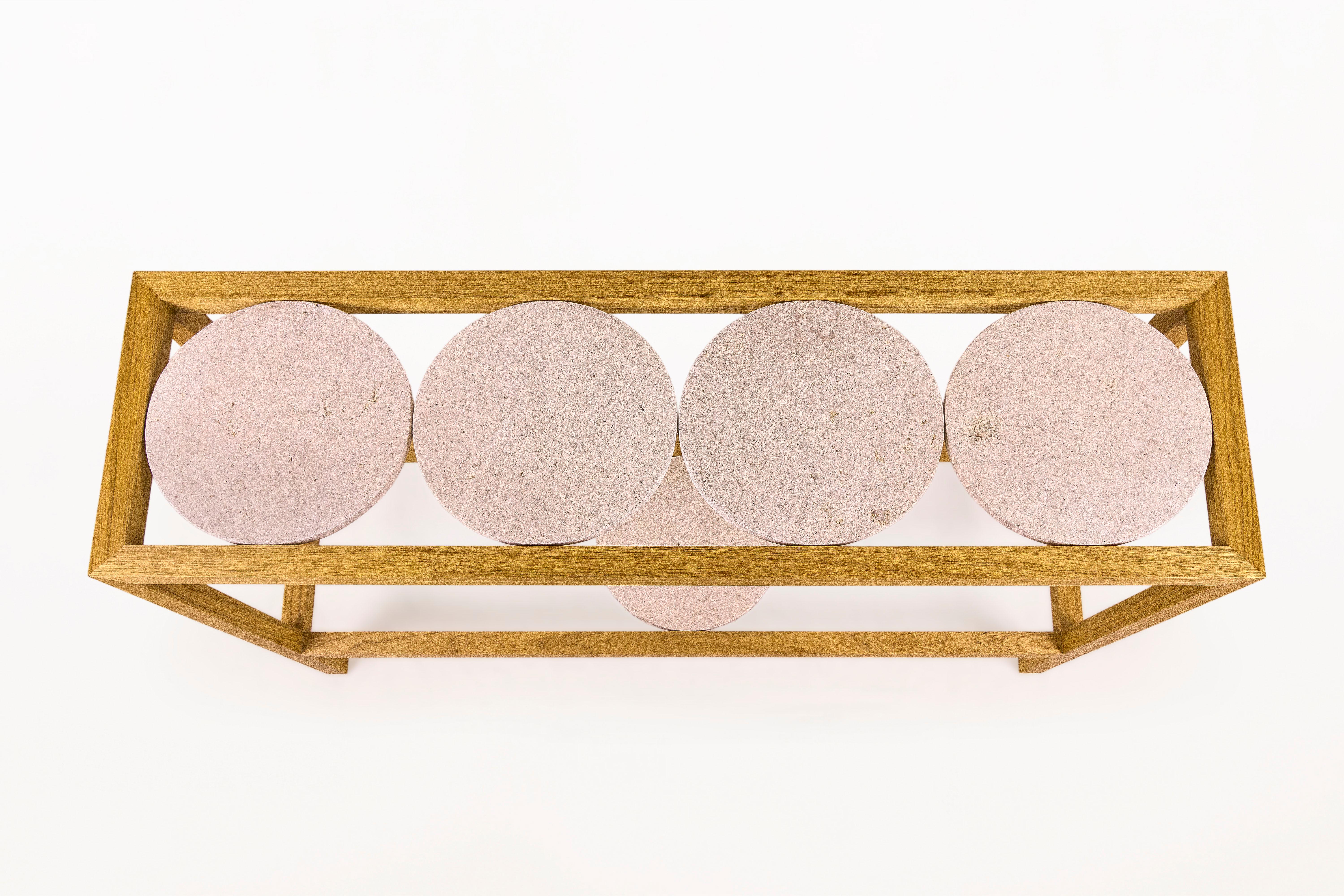 French Travertine and Oak Console Table, circa 2020, France