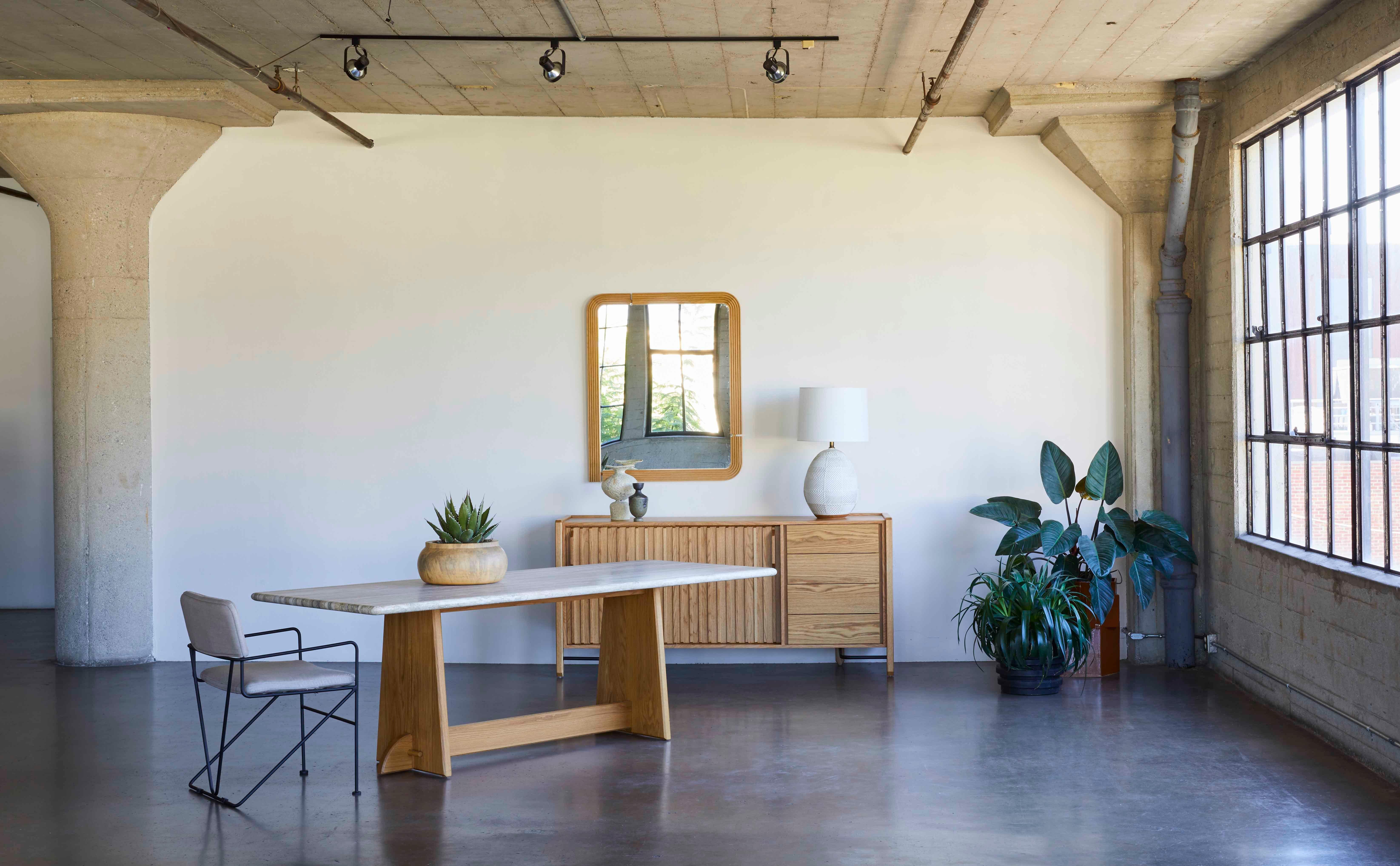 Contemporary Travertine and Oak Ojai Dining Table by Lawson-Fenning For Sale