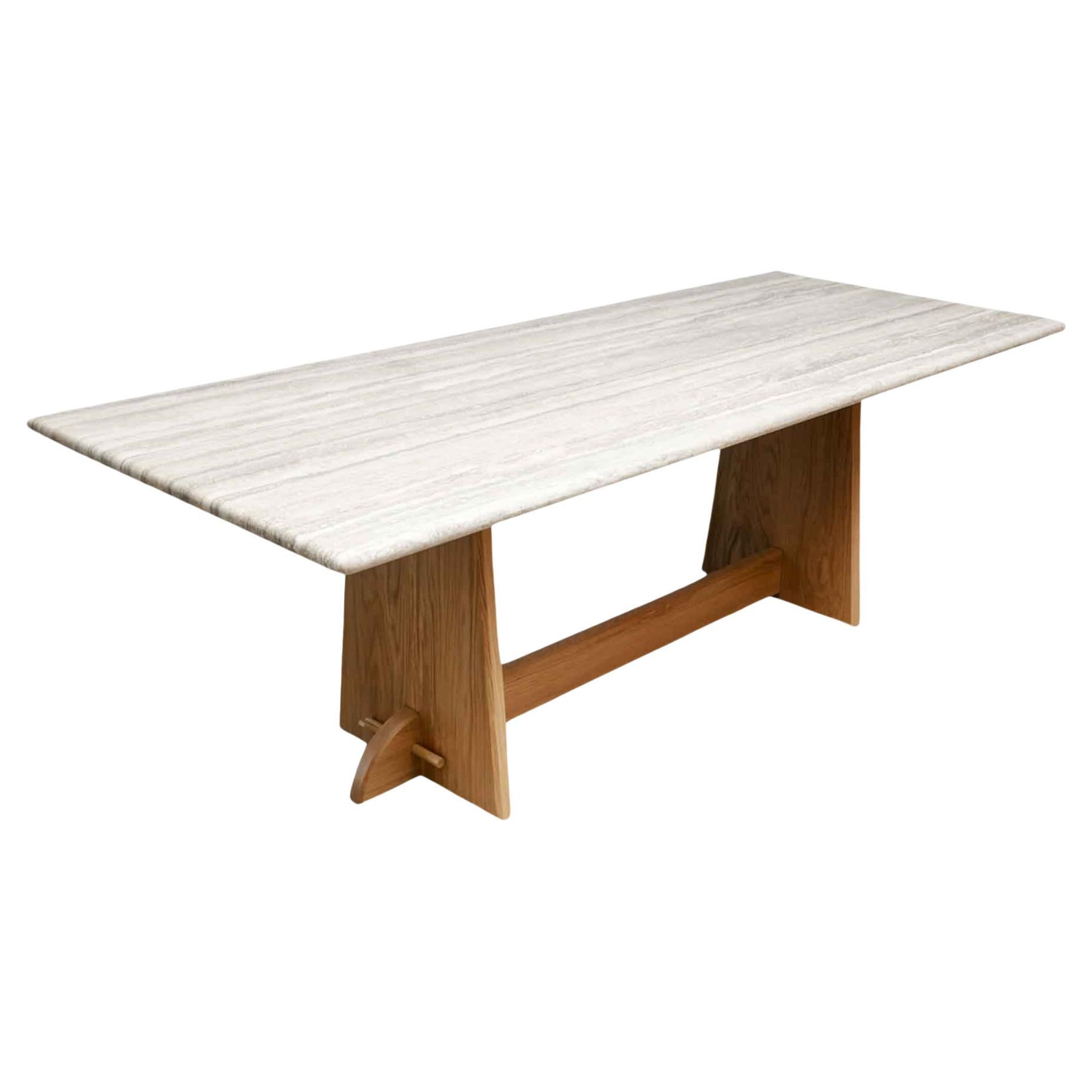Travertine and Oak Ojai Dining Table 108" by LawsonFenning For Sale at