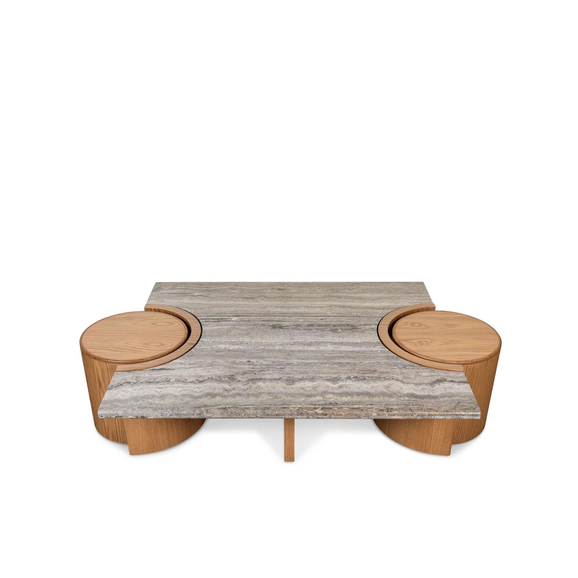 Prospect-Couchtisch aus Travertin und Eiche von Lawson-Fenning (Moderne der Mitte des Jahrhunderts) im Angebot