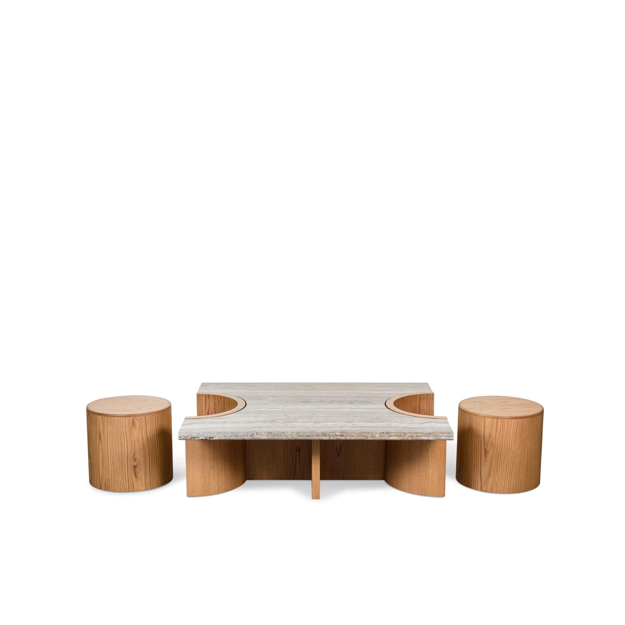 Prospect-Couchtisch aus Travertin und Eiche von Lawson-Fenning (amerikanisch) im Angebot