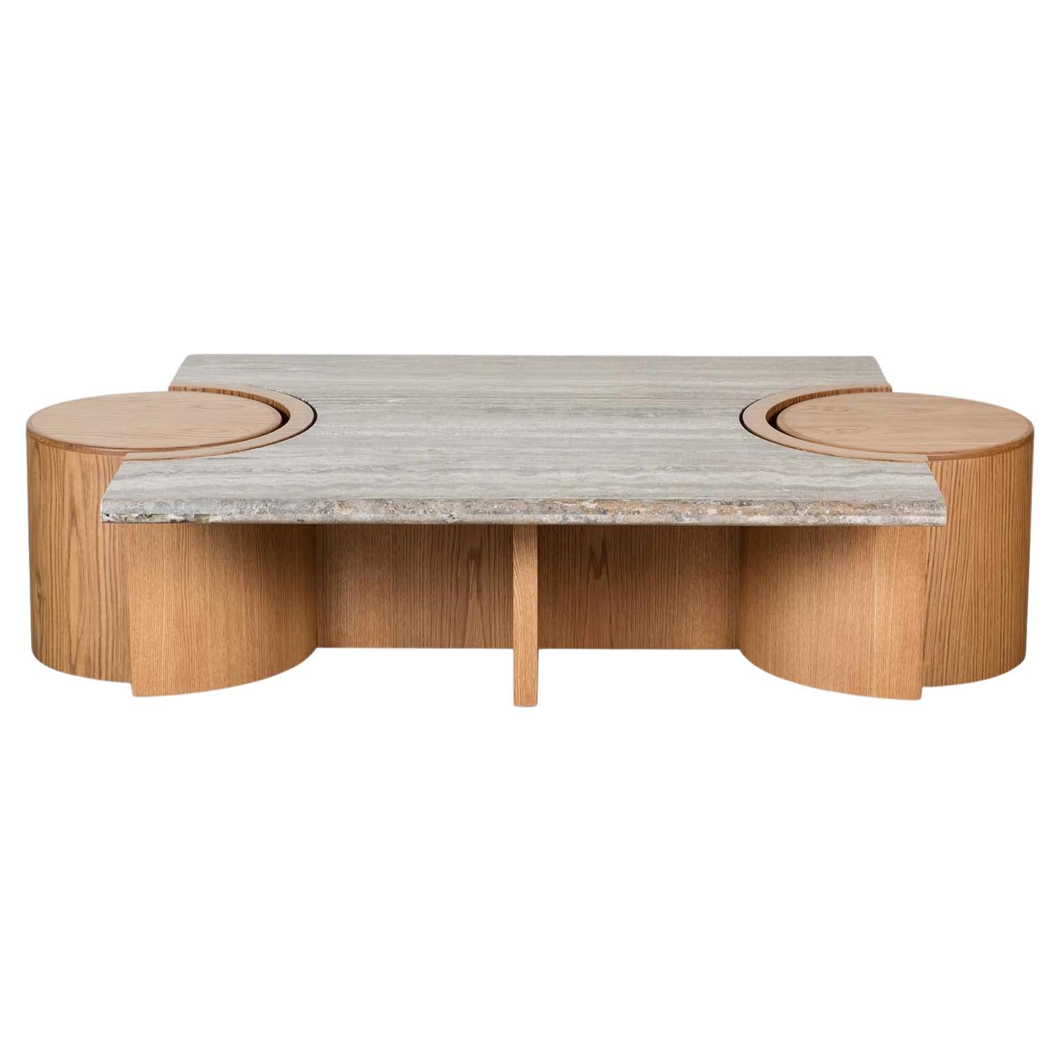 Travertine and Oak Prospect Coffee Table by Lawson-Fenning For Sale