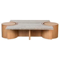 Travertine and Oak Prospect Coffee Table by Lawson-Fenning