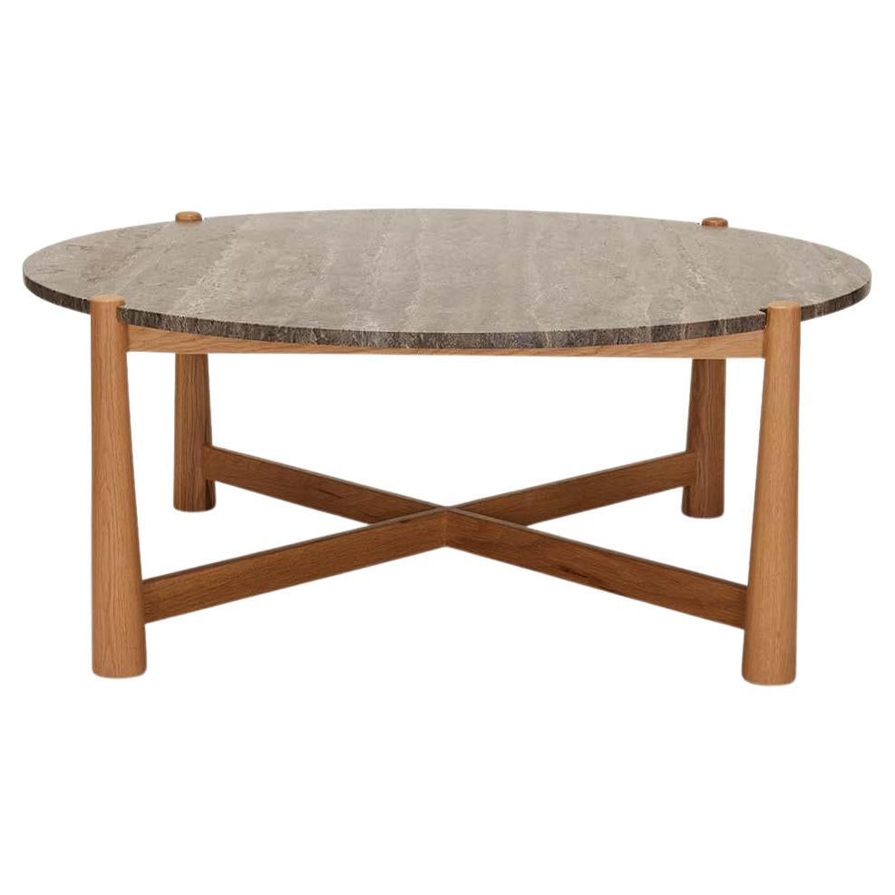 Travertine and Oak Bronson Coffee Table by Lawson-Fenning
