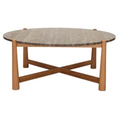 Travertine and Oak Round Bronson Coffee Table 42" by Lawson-Fenning