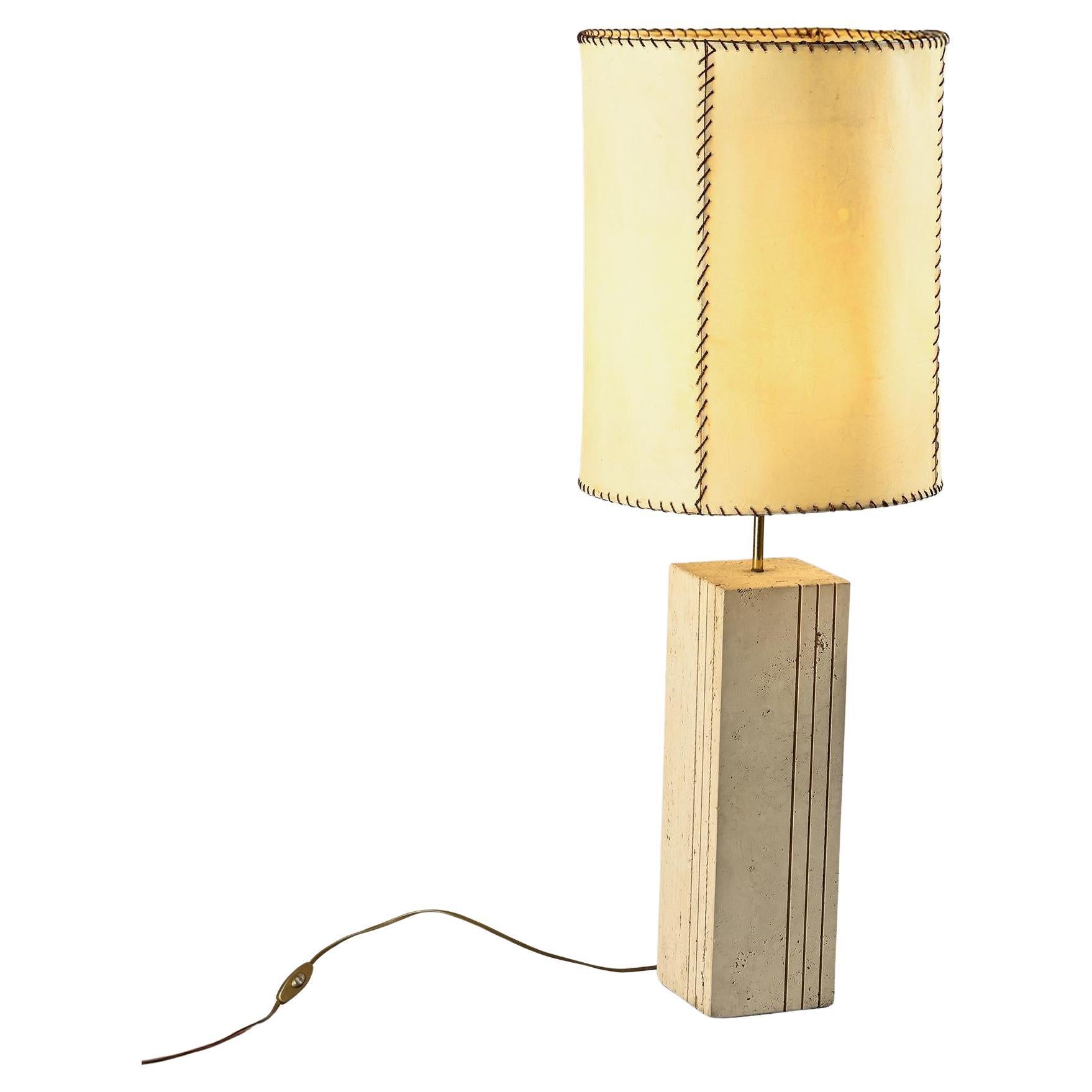 Travertine and parchment lamp, Italy, circa 1970