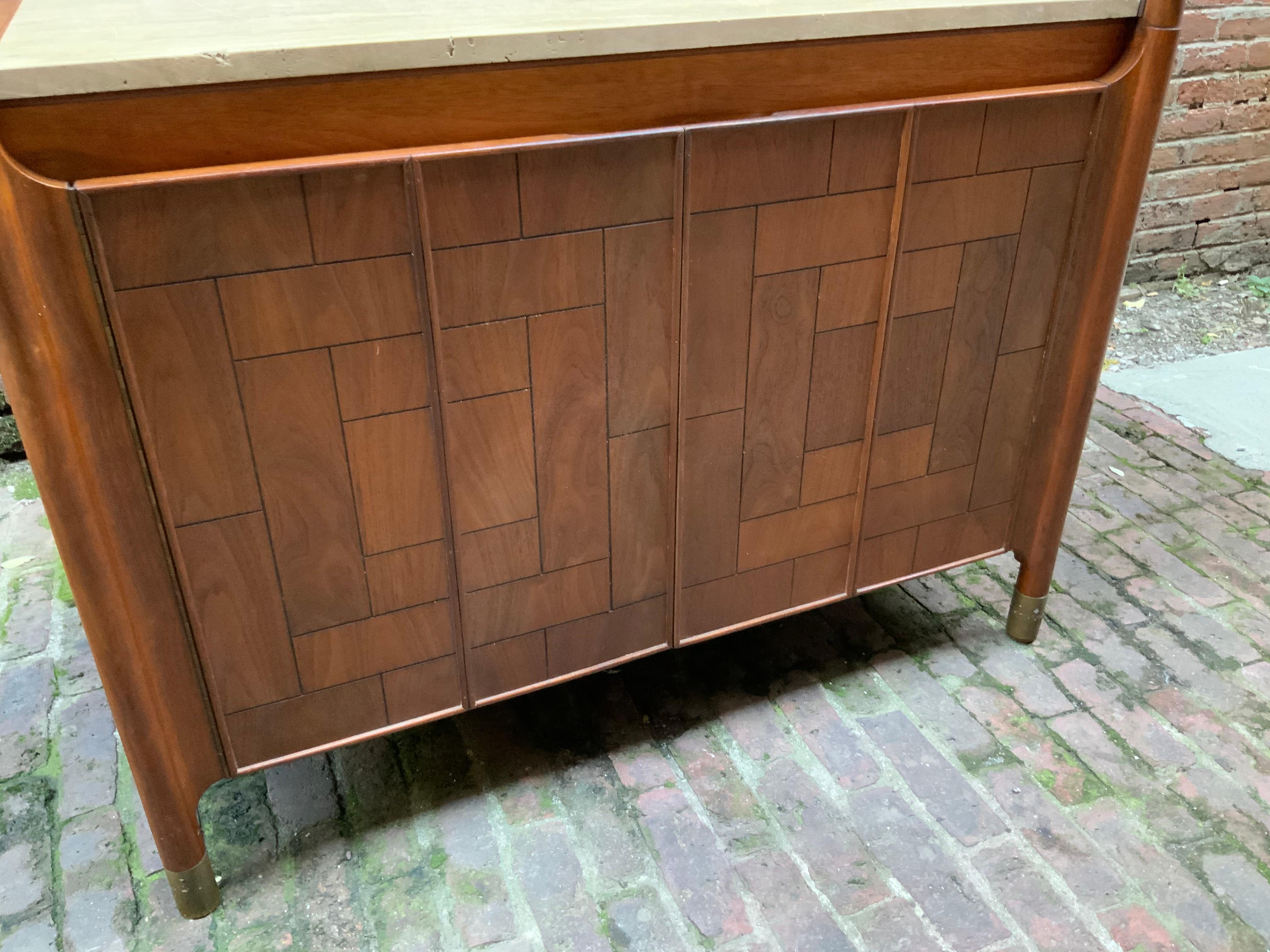 Mid-20th Century Travertine and Patchwork Cabinet in the Manner of Bert England