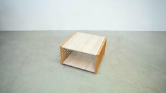 Travertine and rattan coffee table