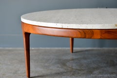 Travertine and Sculpted Walnut Coffee Table, circa 1965
