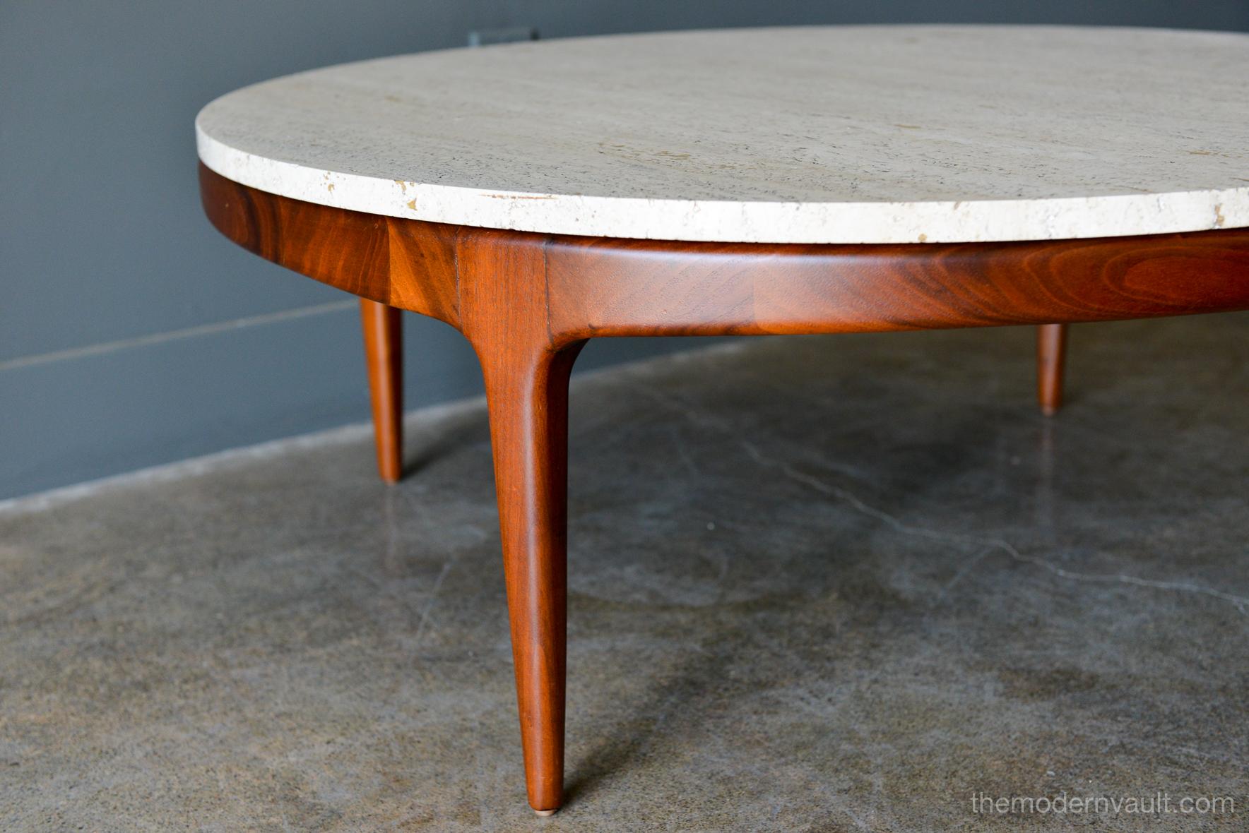 Mid-Century Modern Travertine and Sculpted Walnut Coffee Table, circa 1965