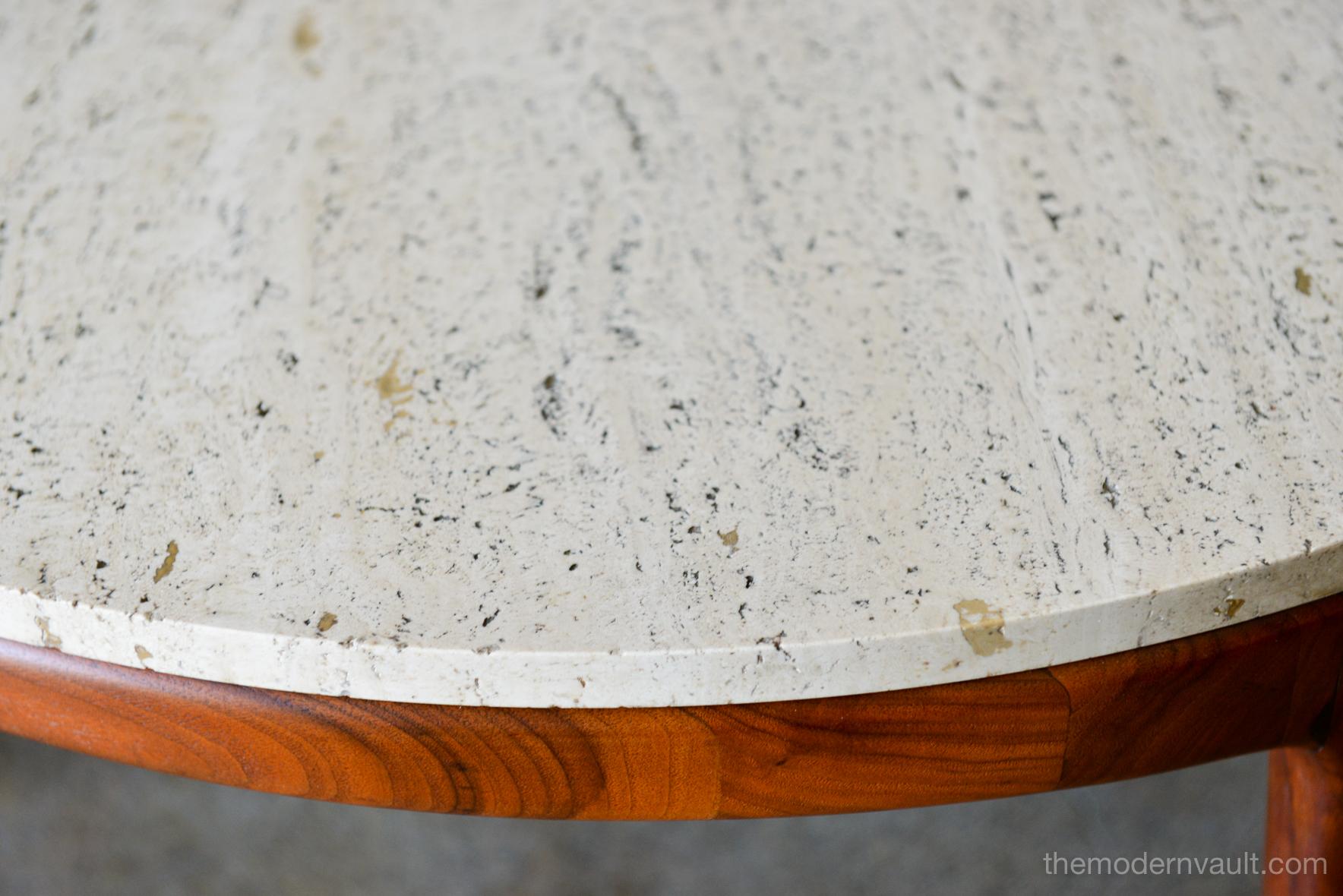 Mid-20th Century Travertine and Sculpted Walnut Coffee Table, circa 1965