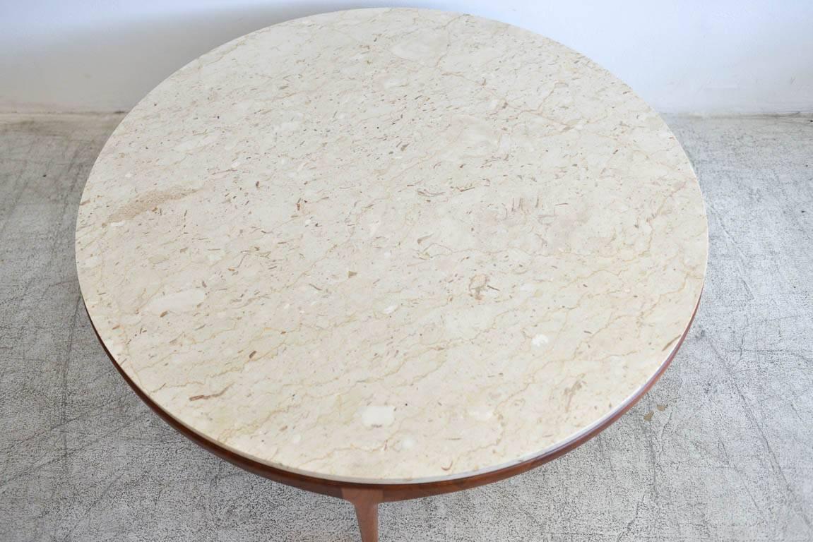Mid-Century Modern Travertine and Sculpted Walnut Coffee Table, circa 1965