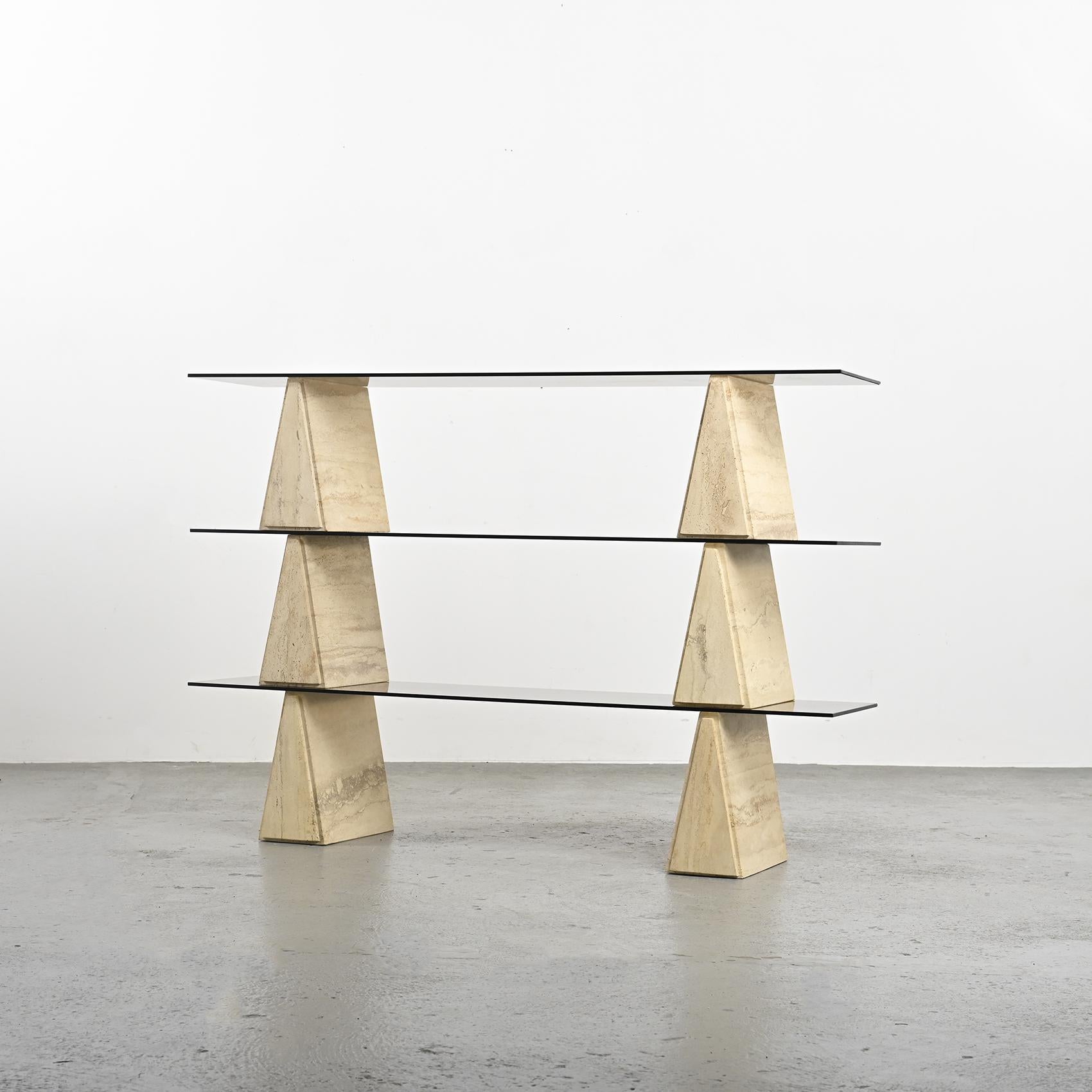 Travertine and Smoked Glass Bookshelf, Italy, circa 1970 8