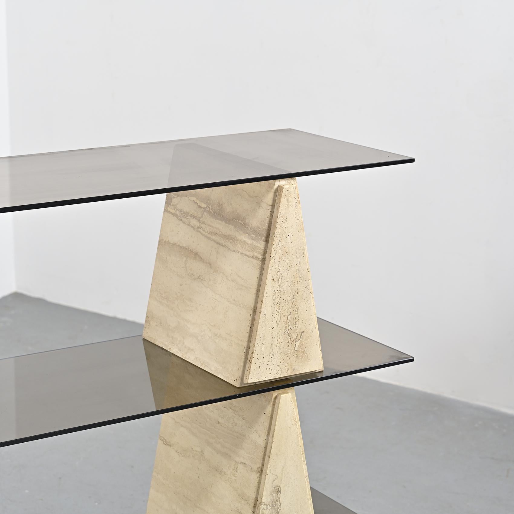 Travertine and Smoked Glass Bookshelf, Italy, circa 1970 11