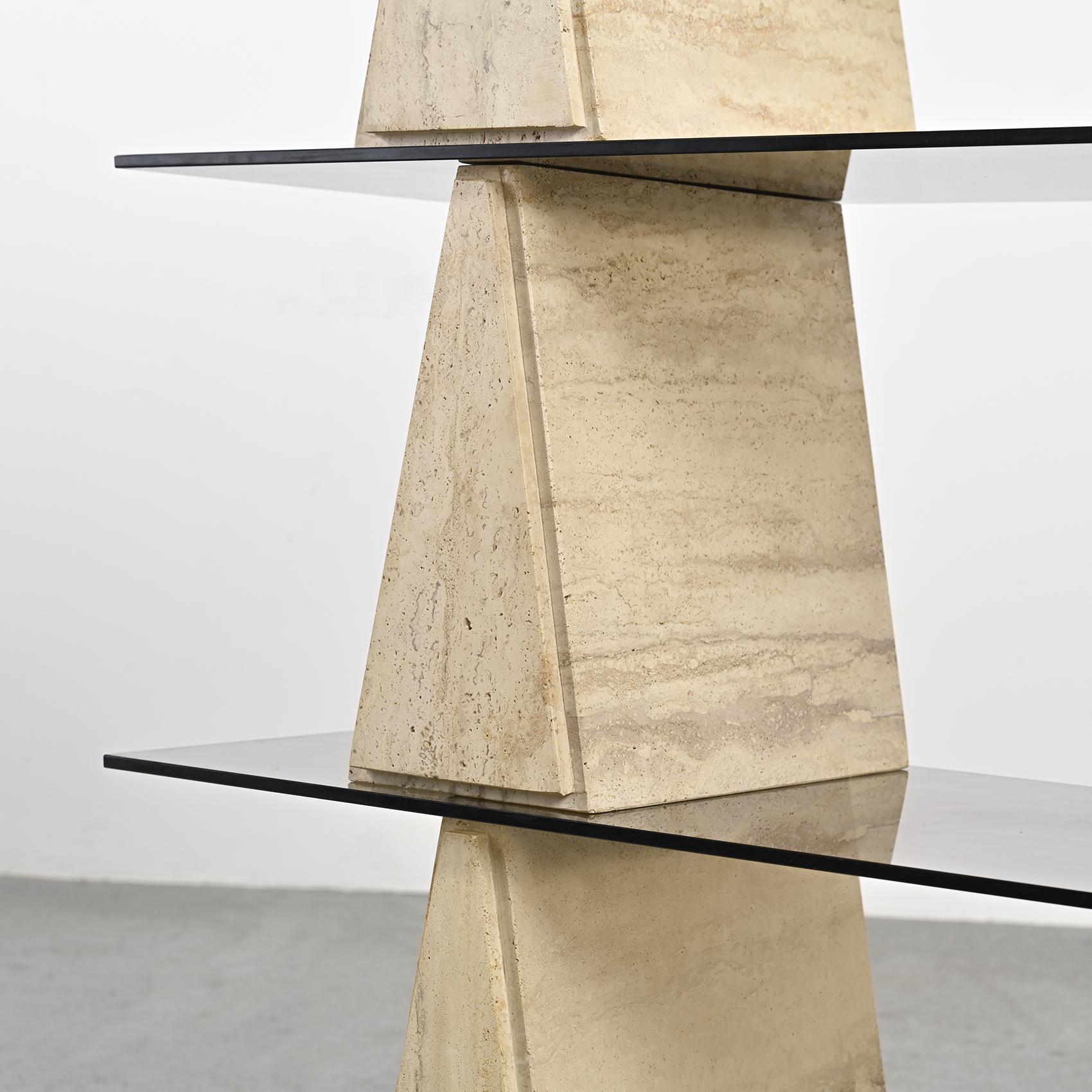 Travertine and Smoked Glass Bookshelf, Italy, circa 1970 13