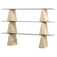 Travertine and Smoked Glass Bookshelf, Italy, circa 1970