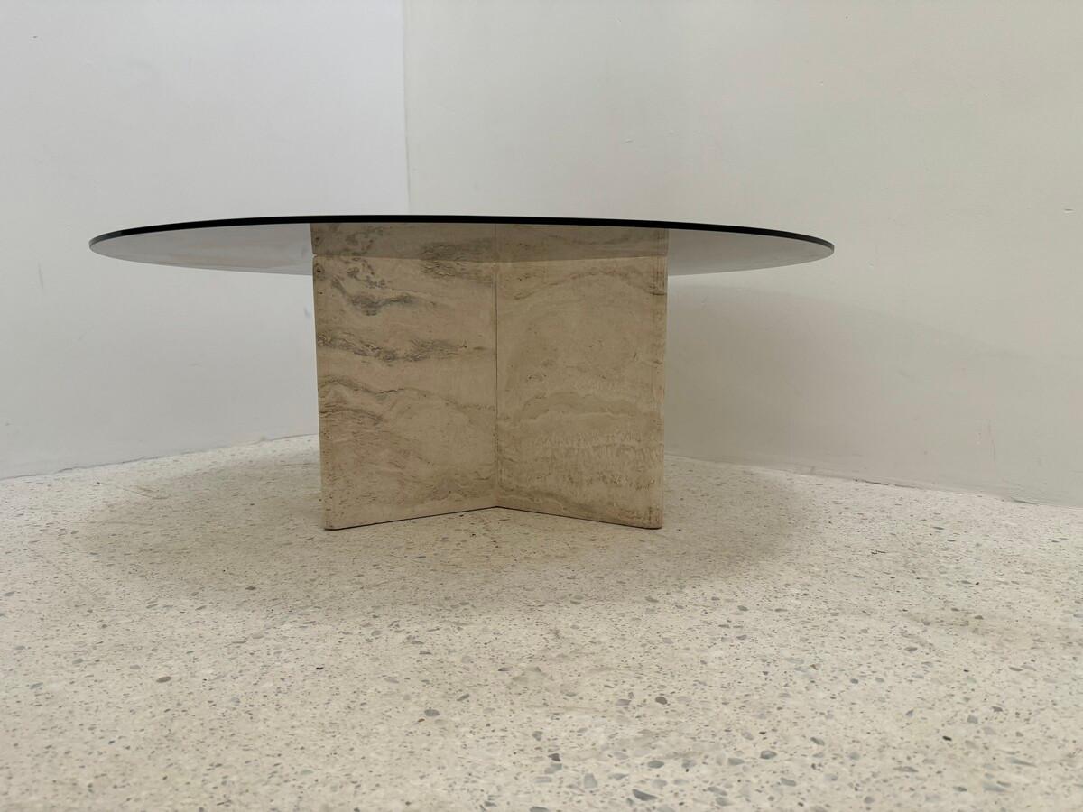 Late 20th Century Travertine and Smoked Glass side Table For Sale