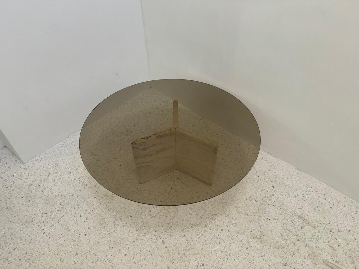 Travertine and Smoked Glass side Table For Sale 2