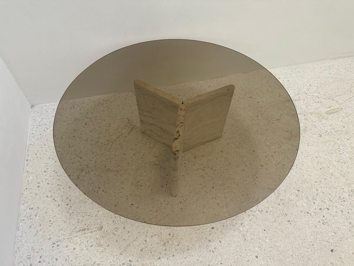 Travertine and Smoked Glass side Table For Sale 3