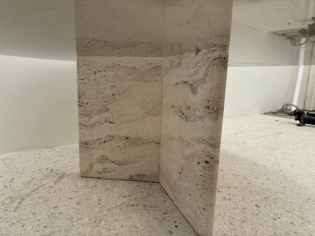 Travertine and Smoked Glass side Table For Sale 4
