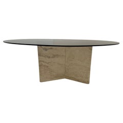Retro Travertine and Smoked Glass side Table