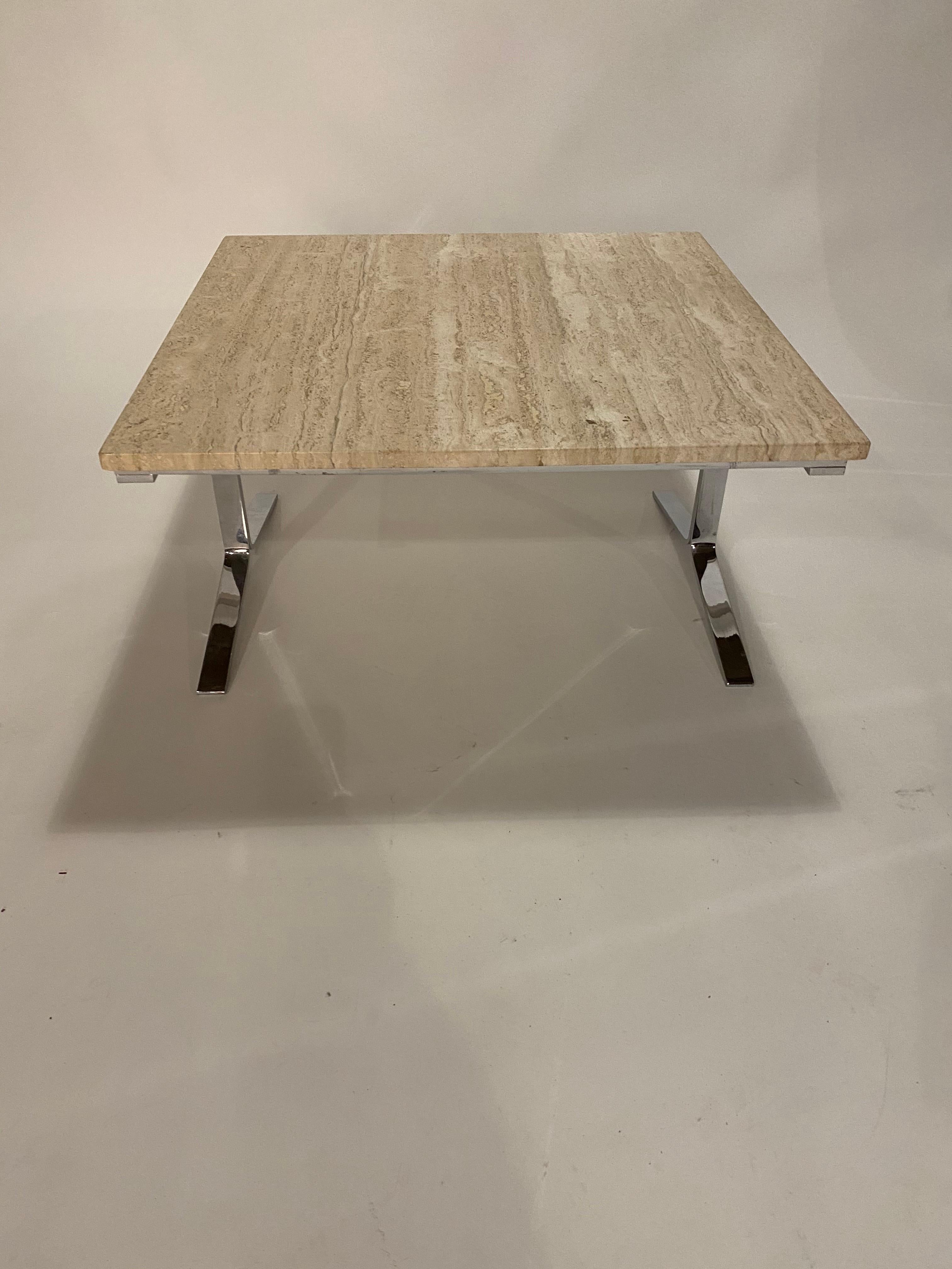 Travertine and Steel Cocktail Table In Good Condition For Sale In Chicago, IL