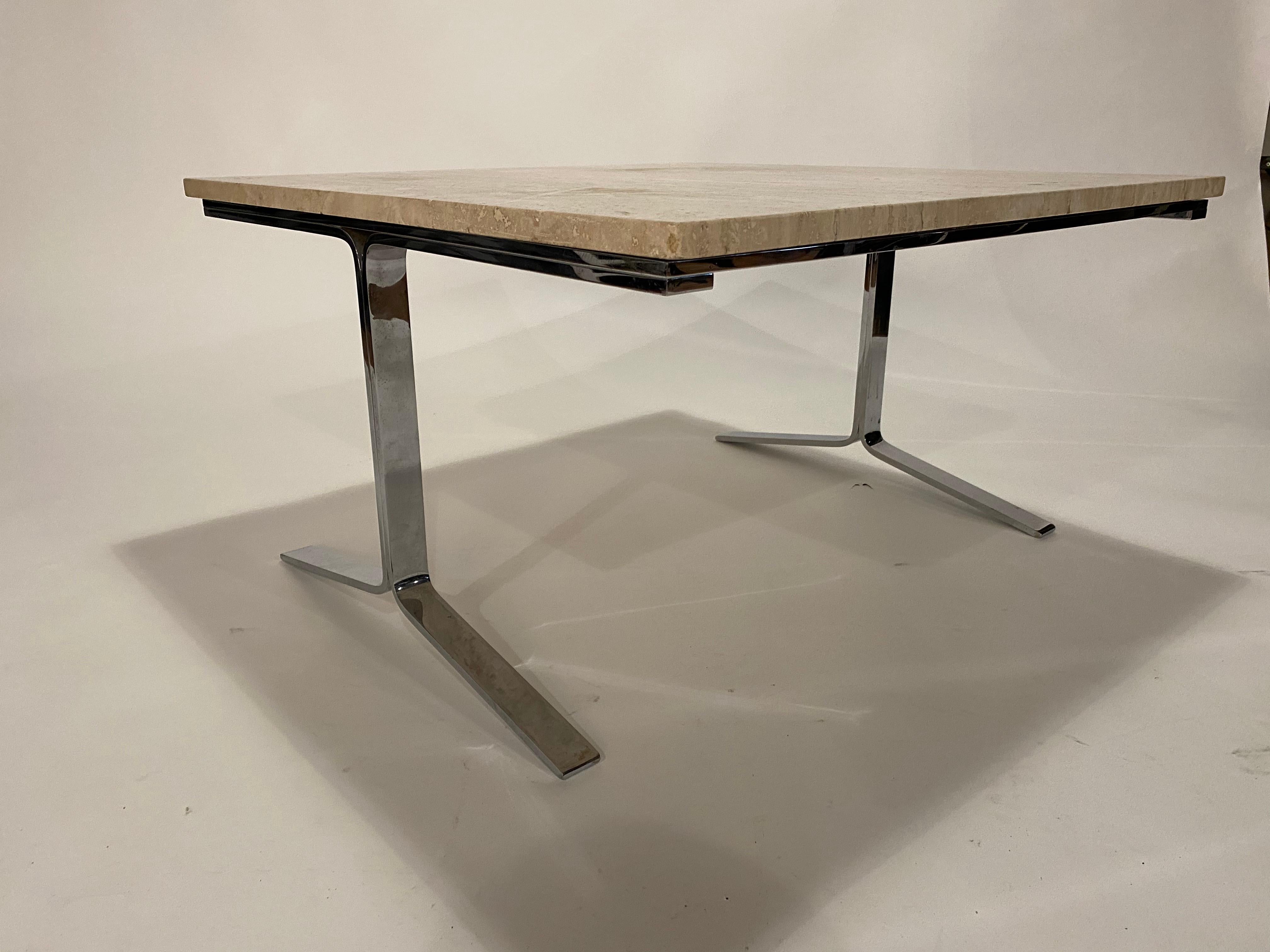 Late 20th Century Travertine and Steel Cocktail Table For Sale