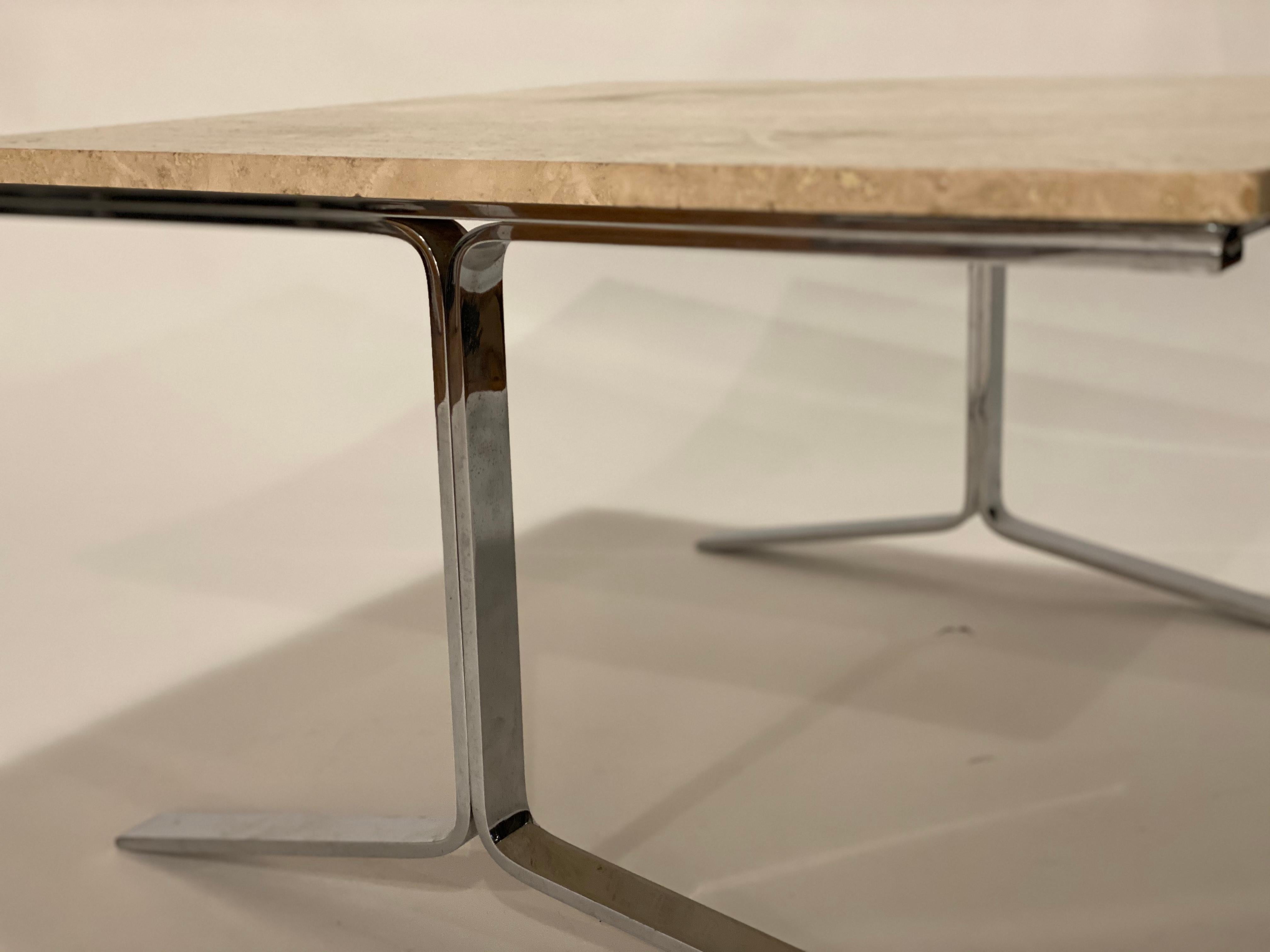 Travertine and Steel Cocktail Table For Sale 1