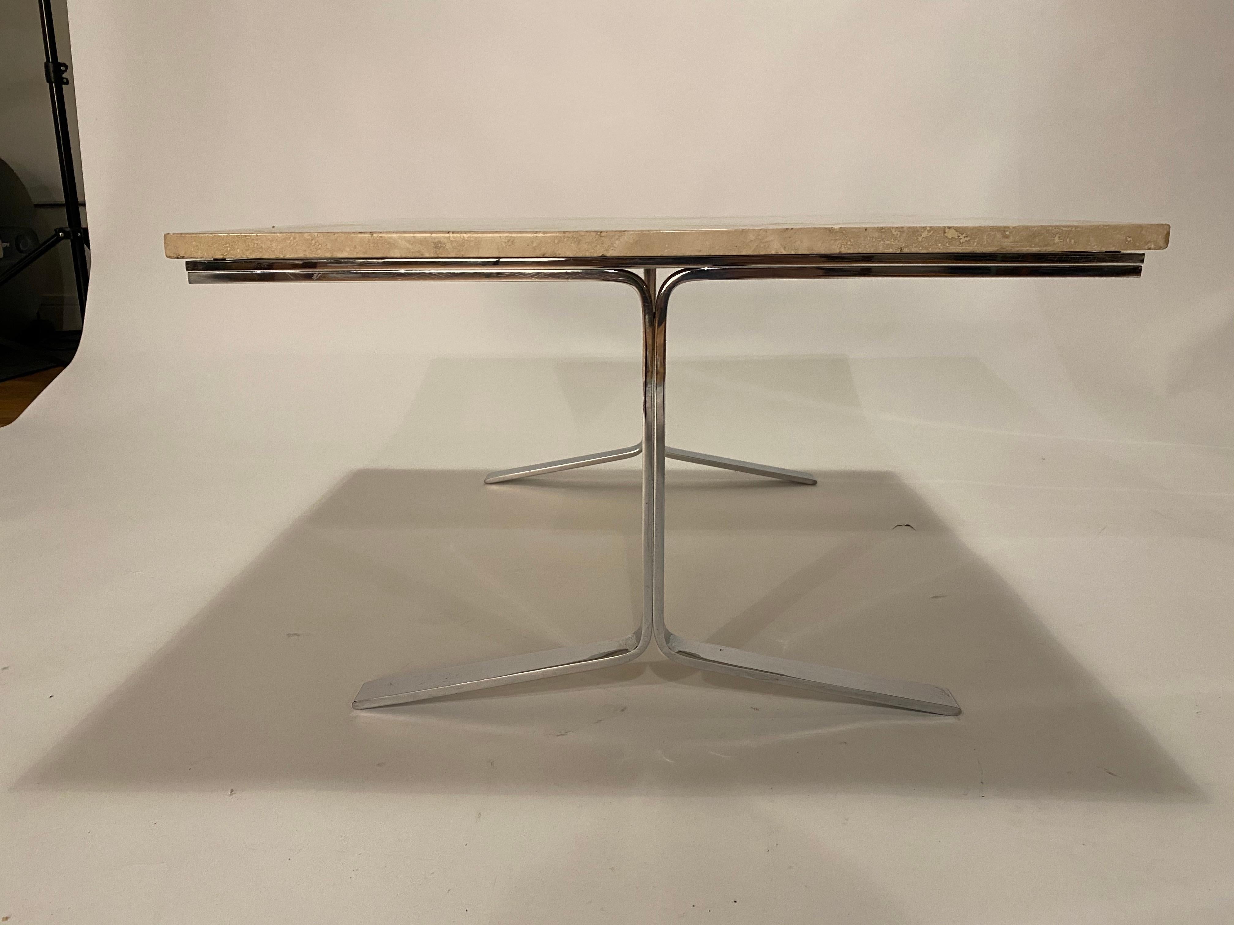 Travertine and Steel Cocktail Table For Sale 2