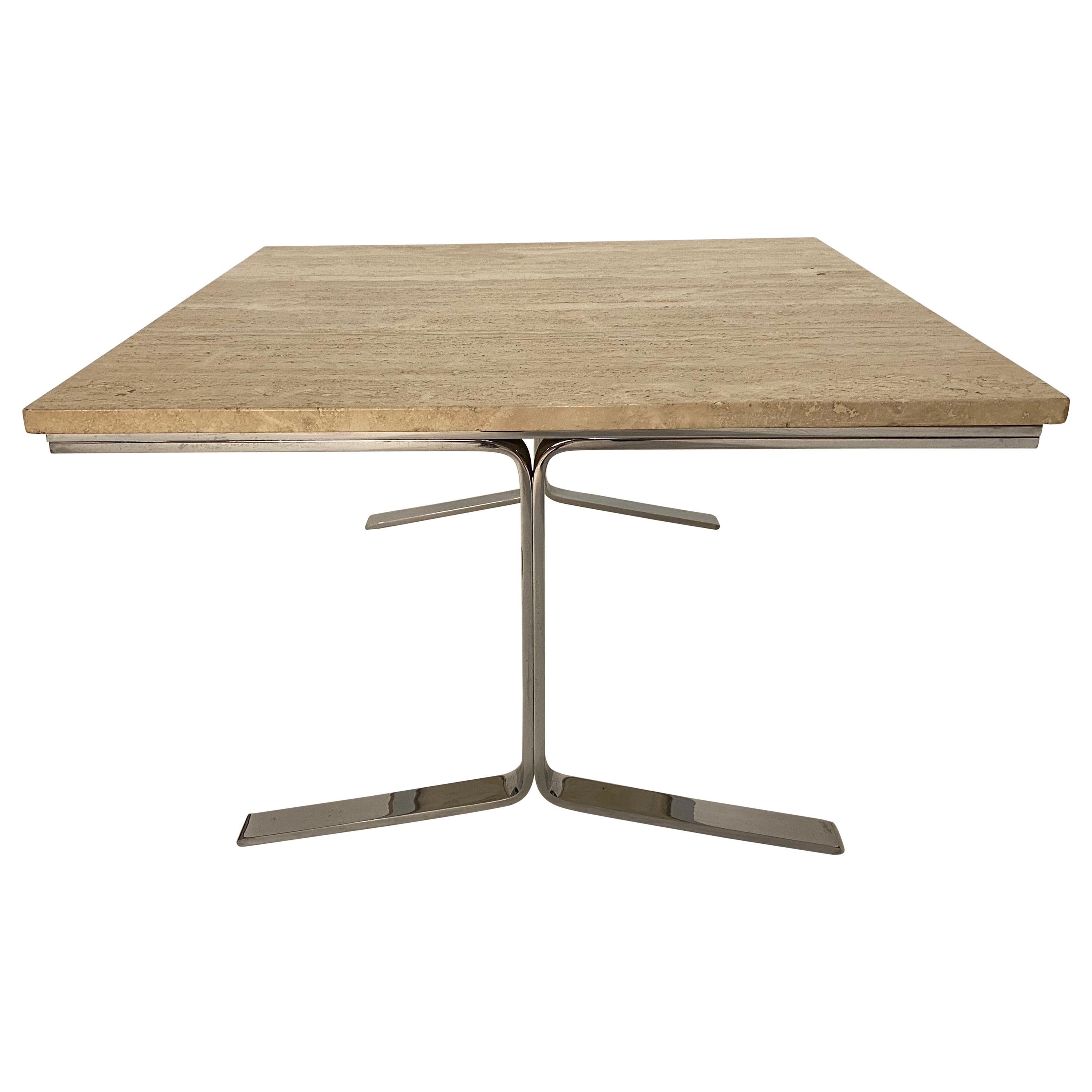 Travertine and Steel Cocktail Table For Sale