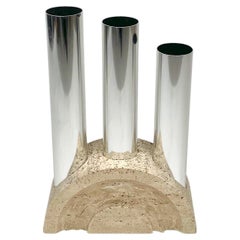 Travertine and Steel Umbrella Stand attributed to Fratelli Mannelli Italy 1970s
