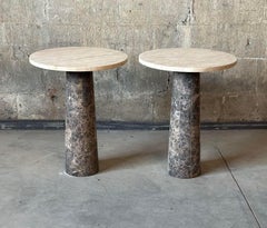 Travertine and Tessellated Marble Accent Tables - a Pair