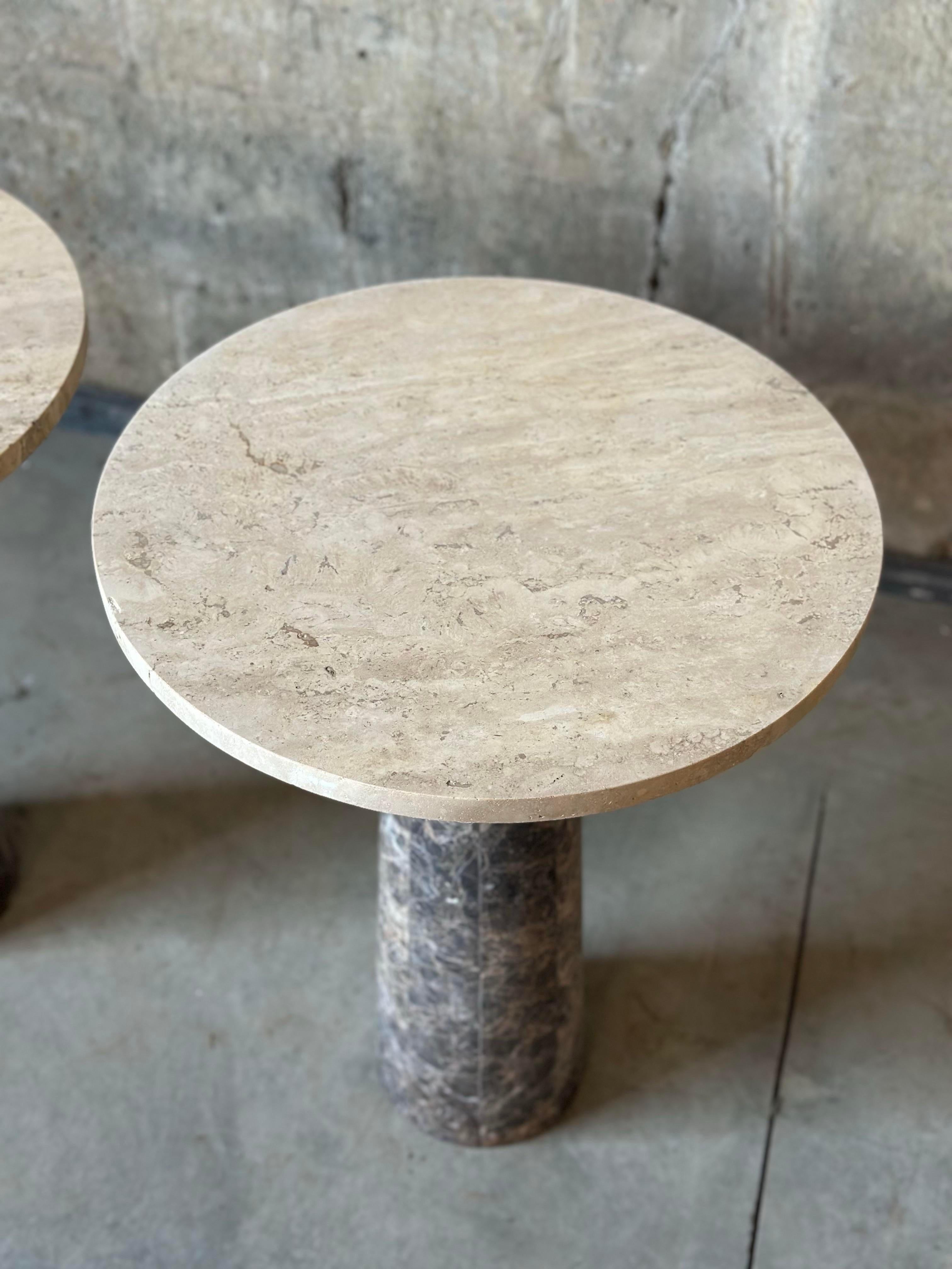 Unknown Travertine and Tessellated Marble Accent Tables - a Pair