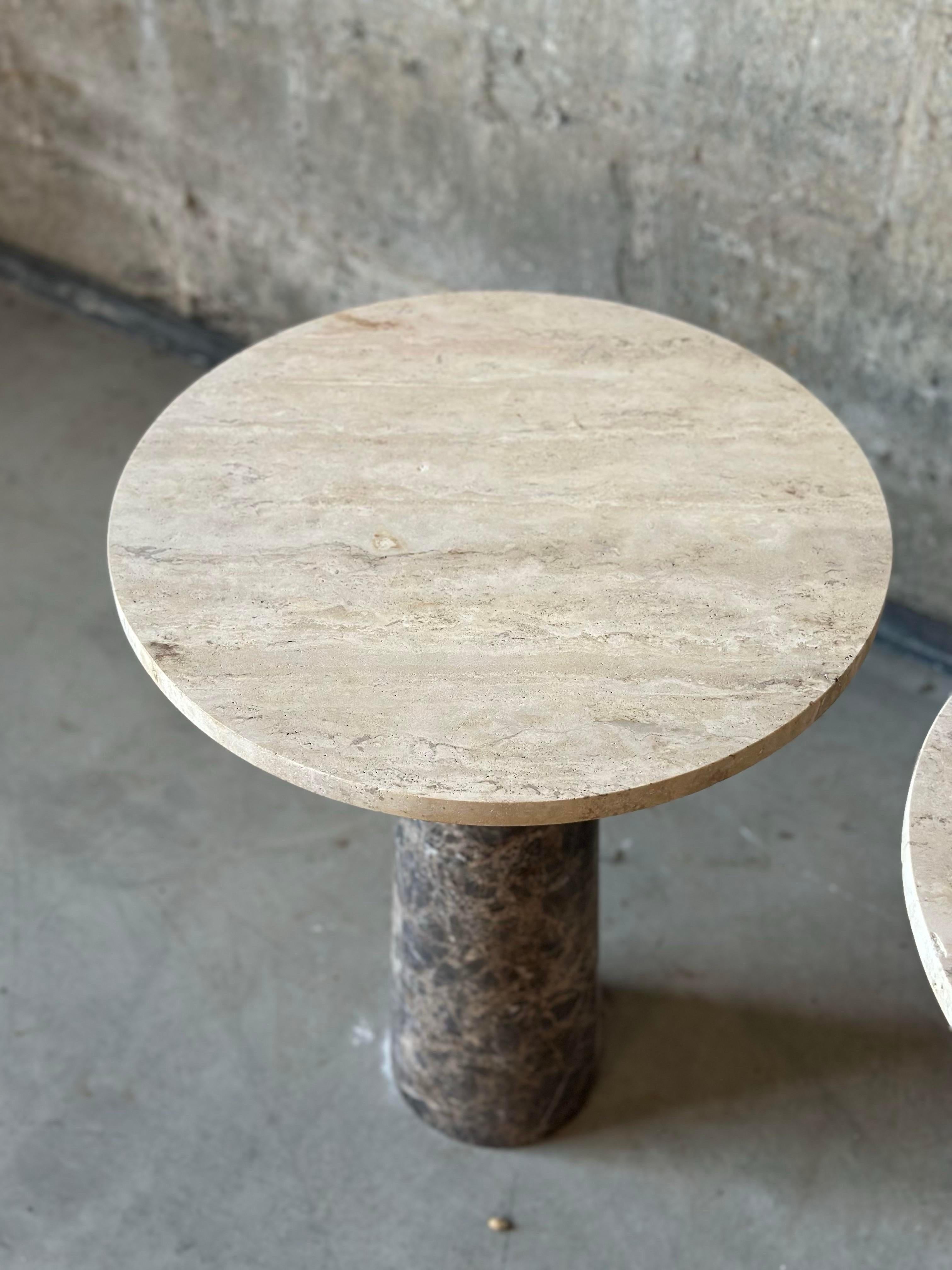 Travertine and Tessellated Marble Accent Tables - a Pair In Good Condition In Hudson, NY